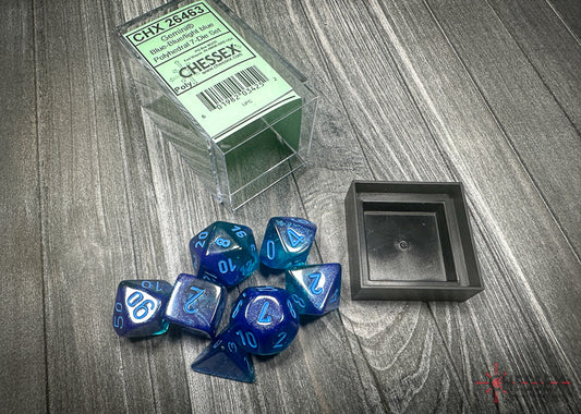 Chessex Dice: Gemini Blue-Blue/light blue Luminary Polyhedral 7-Dice Set